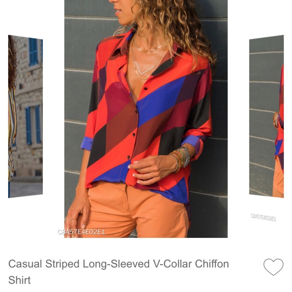 Casual striped long-sleeved v-collar blouse